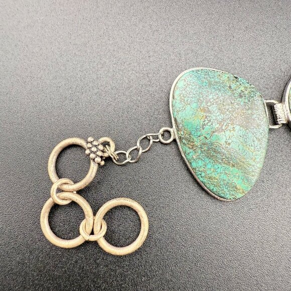 Chunky Green Turquoise Gemstone Bracelet With Toggle Clasp & Adjustable Chain Li - Picture 4 of 5